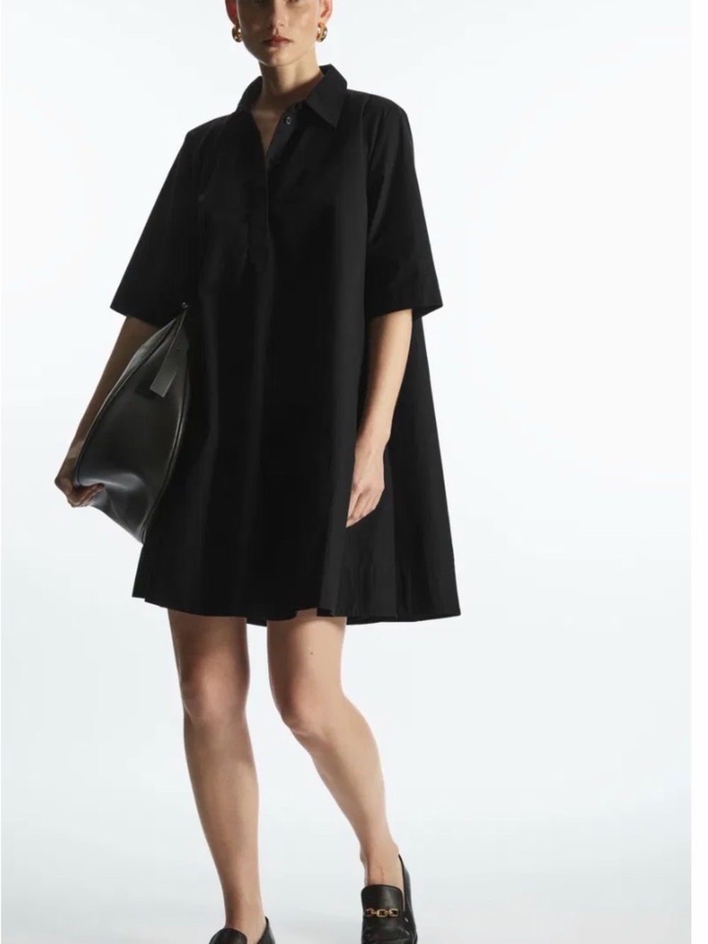 COS short Sleeve A-line Navy blue shirt Dress 32- US XS